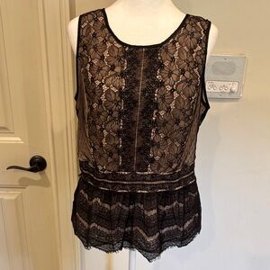 LOFT Black and Cream Lace Sleeveless Blouse